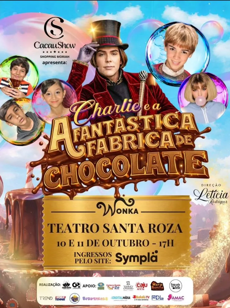 Charlie e a Fantástica Fábrica de Chocolate chega ao Teatro Santa Roza em outubro